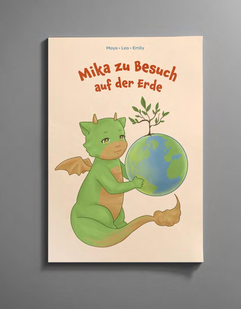 Illustration eines freundlichen Dinosauriers in einem Kinderbuch